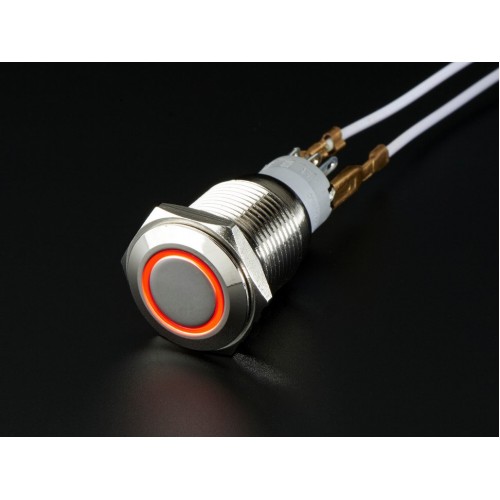 Rugged Metal Pushbutton with Blue LED Ring [16mm Blue Momentary