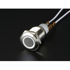 Rugged Metal On/Off Switch with White LED Ring - 16mm White On/Off